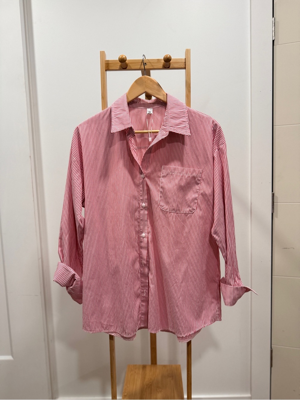 Red & White Striped Women's Button-Up Blouse